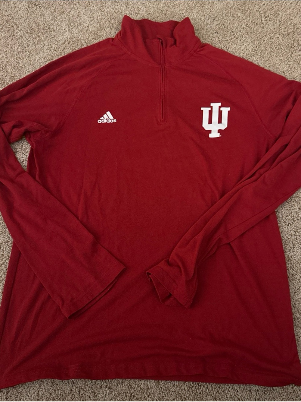 adidas Crimson 1/4 Zip Collegiate Pullover with White IU Logos